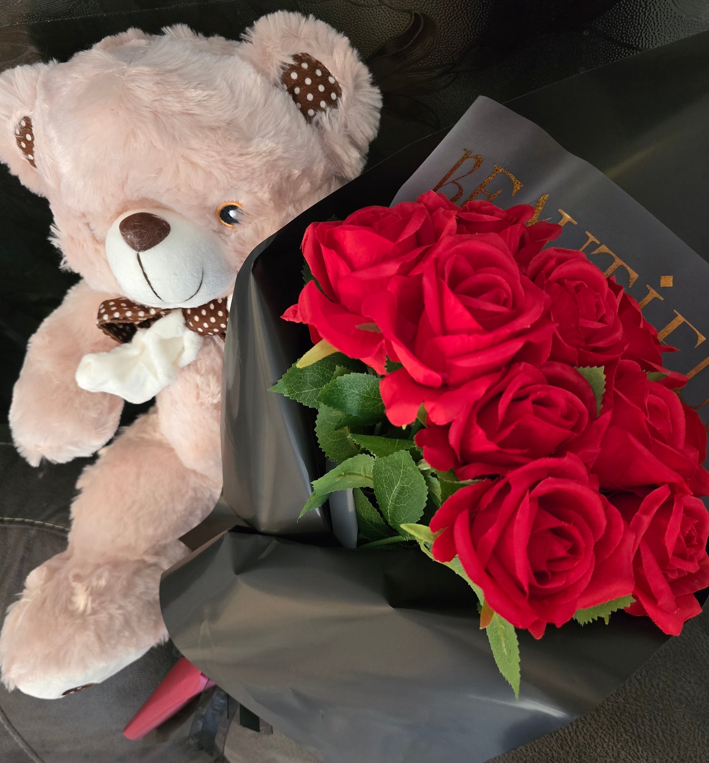 Teddy Bear and Rose Bouquet