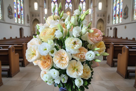 Garden rose funeral arrangement