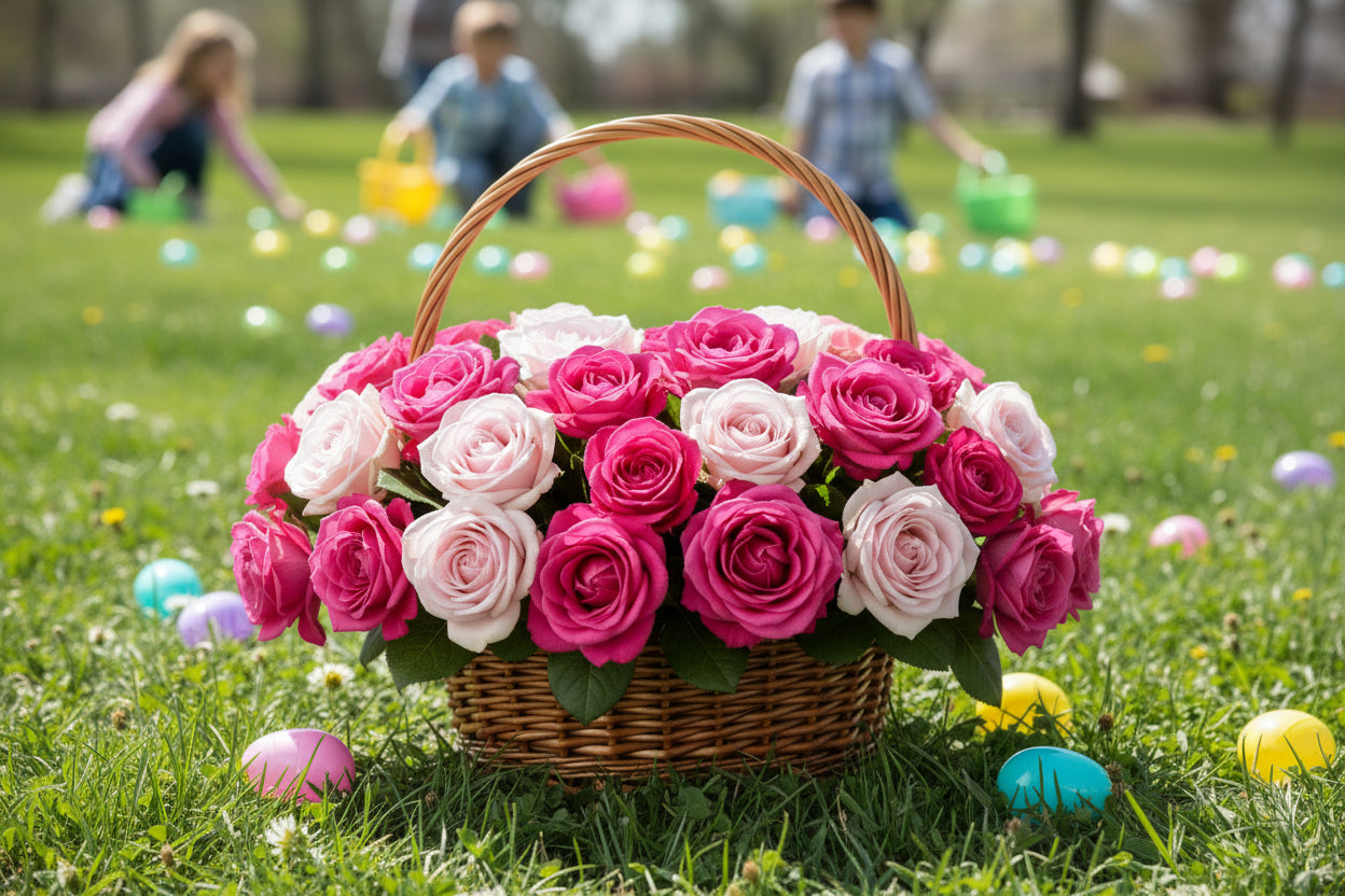 Easter basket filled with roses